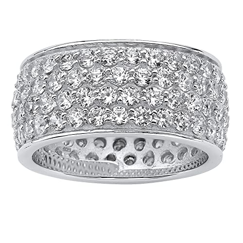 PalmBeach Platinum-plated Sterling Silver Round Cubic Zirconia Bridal Eternity Ring Sizes 6-10