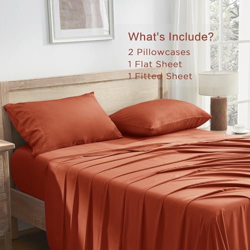 Image of Andency Orange King Sheets Set 100% Viscose Derived from Bamboo | Cooling Summer Sheets, Deep Pocket Up to 16 inch, Silky Soft Hotel Luxury Breathable Bedding Sheets & Pillowcases