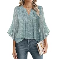 Timeson Spring Tops for Women: Business Casual – Ladies Tops and Blouses – 3/4 Sleeve Shirts for Women Trendy 2025 Summer Office Work Outfits Dressy Chiffon Fancy Flowy Elegant Formal Attire