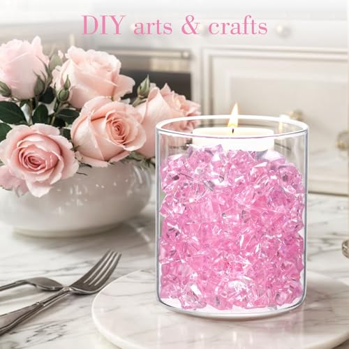 image for DOMESTAR Pink Fake Ice, 150PCS Acrylic Fake Diamonds, Plastic Crystals