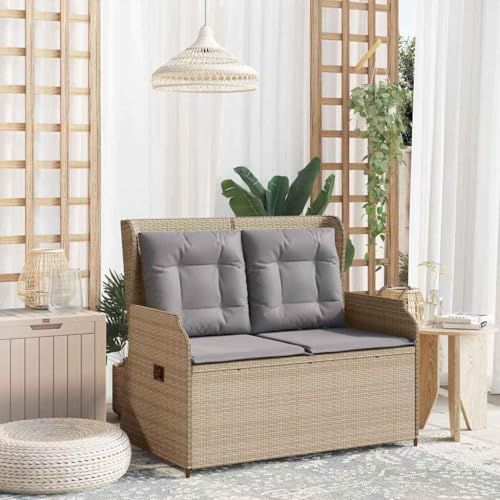 Tonture Gartenbank mit Kissen Beige, verstellbar, Poly Rattan, 104 cm...