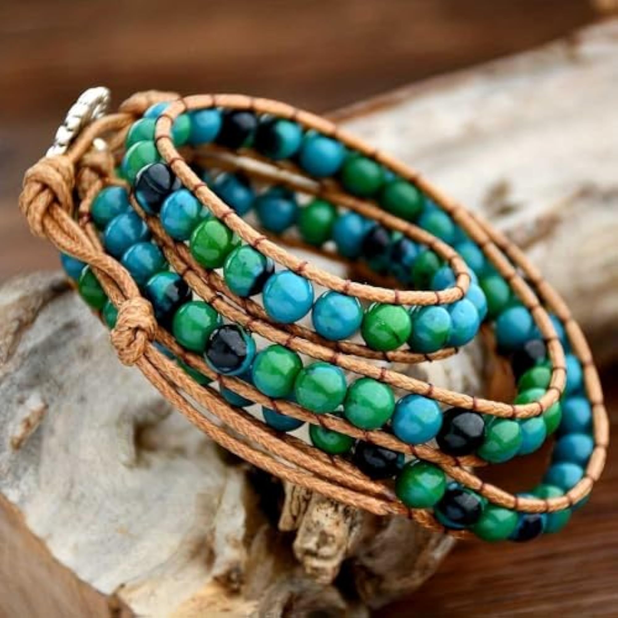 Floral Charm Beaded Leather Rope Bracelet for Teens