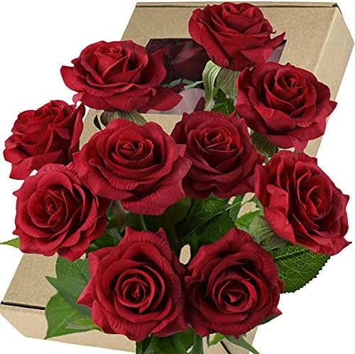 FiveSeasonStuff 10 Stems Real Touch Roses Artificial Flower Silk Roses Petals Feel and Look like Fresh Roses' Bouquet of Flowers Floral Arrangements (Hot Pink #4)