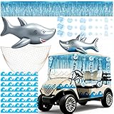 Foilswirl 31 Pcs Shark Golf Cart Parade Decorations Wave Border, Rain Curtain, Inflatable Shark, Pvc Bubble Decor, White Fishing Net Summer Golf Cart Decoration For Under The Sea Ocean Holiday Parade