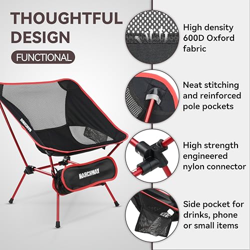 Image of MARCHWAY Ultralight Folding Camping Chair, Heavy Duty Portable Compact for Outdoor Camp, Travel, Beach, Picnic, Festival, Hiking, Lightweight Backpacking (Red)