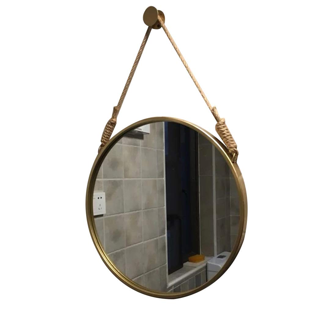 Miroir mural rond en bois miroir de coiffeuse avec corde réglable pour salle de bain