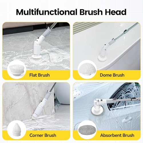 Image of Electric Spin Scrubber, Cordless Cleaning Brush Shower Scrubber Up to 550 RPM with 9 Replaceable Brush Heads, Bathroom Scrubber Adjustable Extension Handle for Cleaning Bathroom Kitchen(Grey)