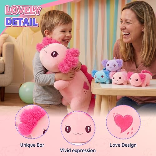 Image of Onsoyours Original 5PC Axolotl Stuffed Animals with Babies Inside, Kawaii Axolotl Plush with Mommy & 4 Baby - Cute Soft Plushies Toys for Girls Kids