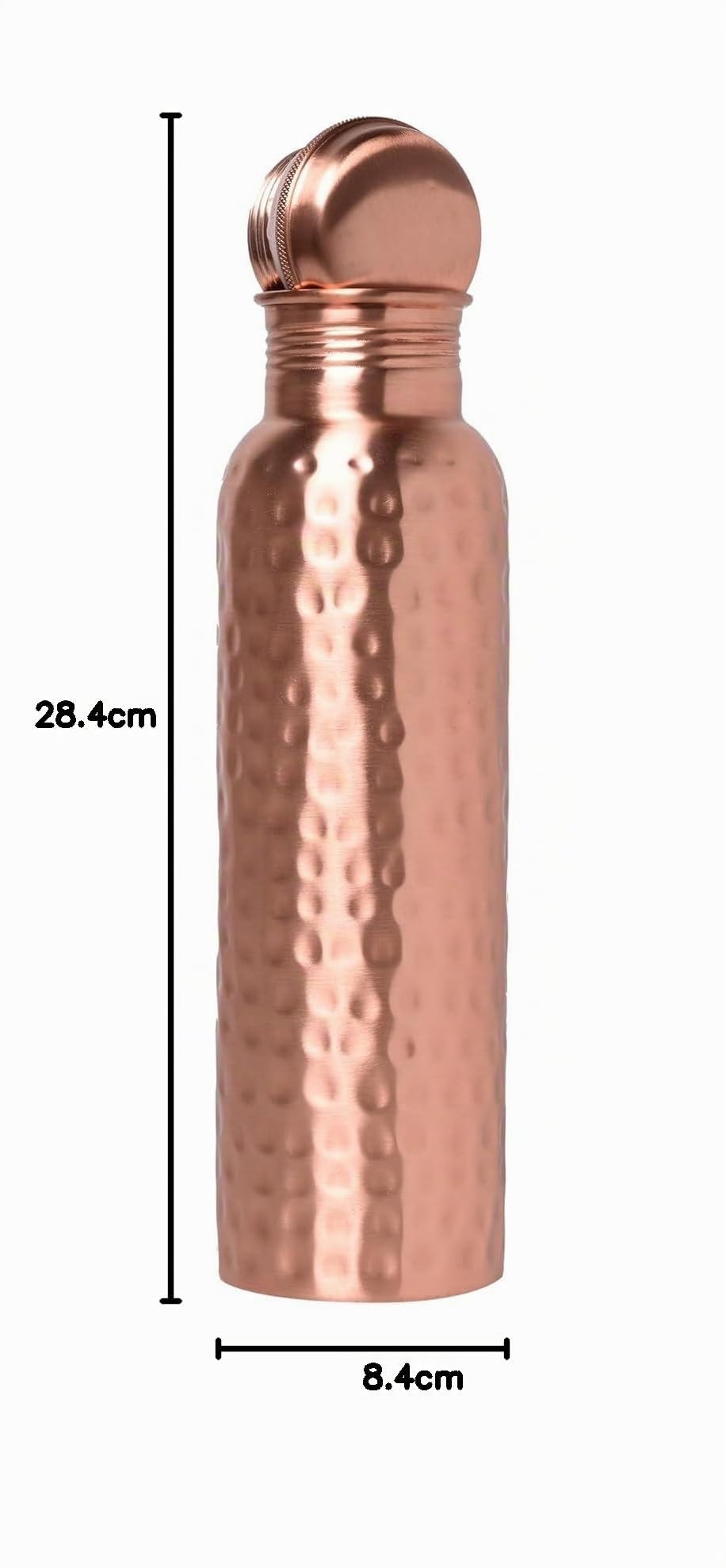 Bouteille d'eau de voyage 100 % pur cuivre martelé - Bénéfices ayurvédiques pour la santé
