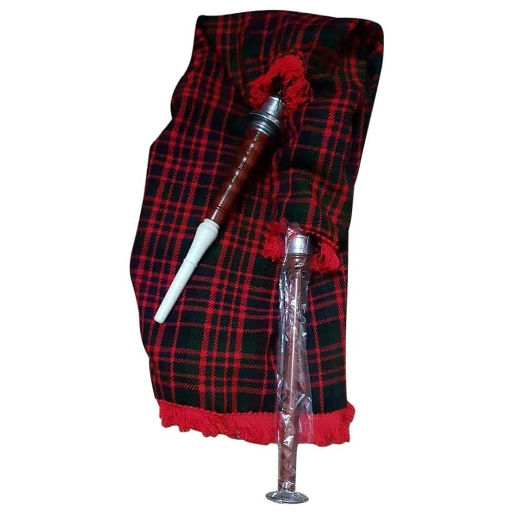 Premium Rosewood Scottish Goose Übungsdudelsack mit silbernen Halterungen – inklusive zwei Chanter Blättern – bereit zum Spielen – MacDonald Tartan Cover