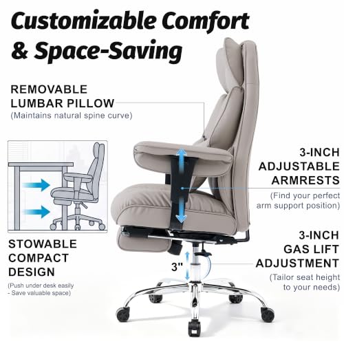 Image of Efomao Executive Office Chair 400lbs,Grey Big and Tall Desk Chair