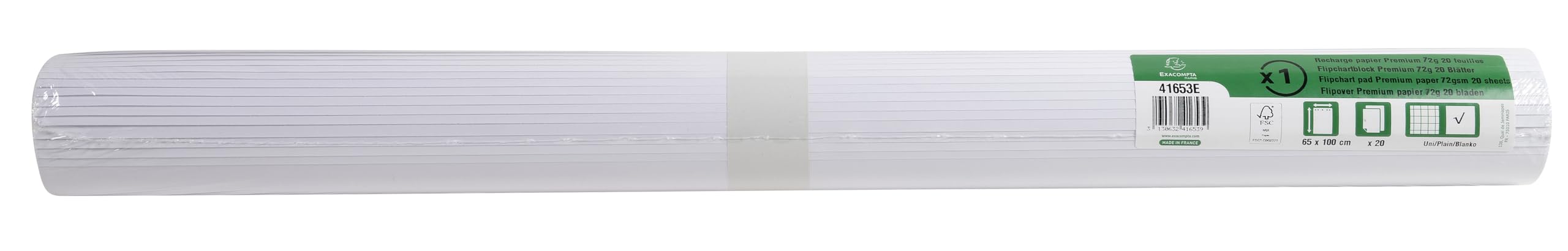 Exacompta – Rif. 41653E – Cartoncino con 5 ricariche di carta flipover per conferenze – Carta offset premium 72 g/m² – 20 fogli vuoti microforati – 65 × 100 cm – Certificato FSC