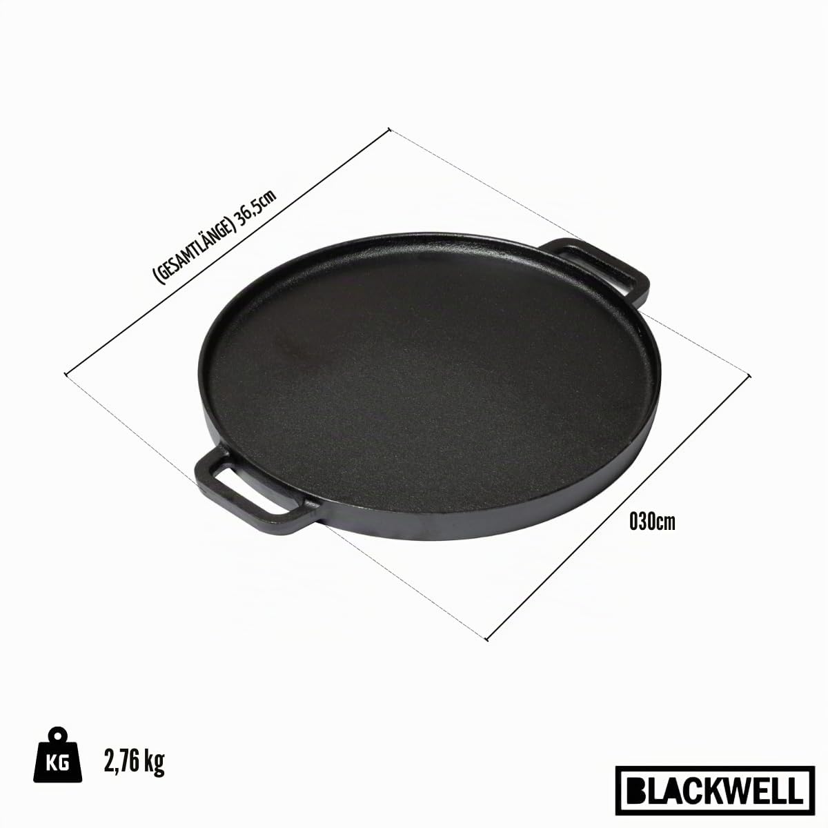 Blackwell Grillplatte 2-seitig | Grillpfanne Ø 30 cm | Gusseisen | Schwarz | Für alle Herdarten, Grill und Backofen geeignet