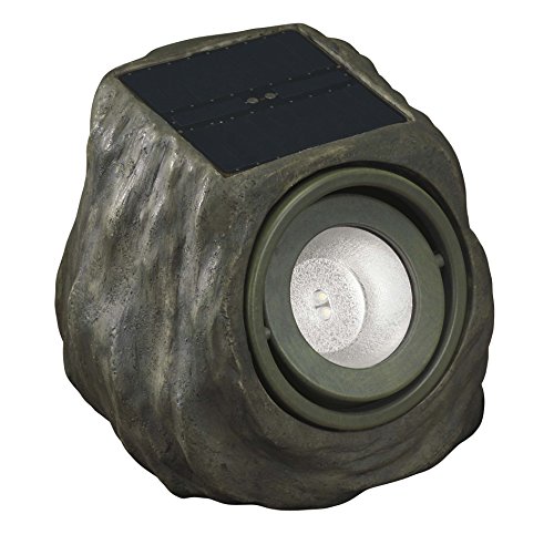 Spotlight, Hi-Performance Lumen Output, Brightness Selector, Powered by SunPower solar panels, Polyresin Solar Outdoor Lighting, Decorative, Pathway Light, Adjustable Lens, Weatherproof, and 1 Year Warranty.