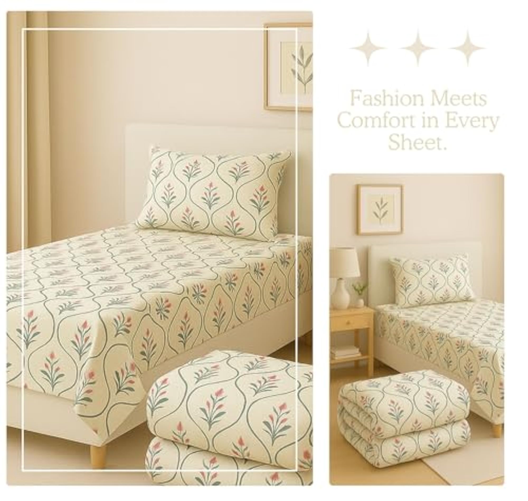 3pc Lightweight Bedding Set with Single Bedsheet, Pillow Cover & Comforter