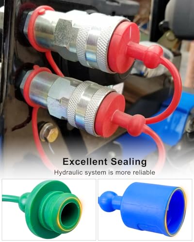 Image of 6 Set 1 /2 inch Hydraulic Coupler Dust Cap Fit for JD Sub Compact Tractor 1023E 1025R 1026R 2025R 2032R 2036R 2038R 3025E, Hydraulic Coupler Male Dust Cap and Female Plug Cover, Quick Connect