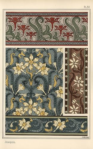 Peinture murale Jonquille Narcisse, affiche sur toile Eugène Grasset déco salon de 60x90cm