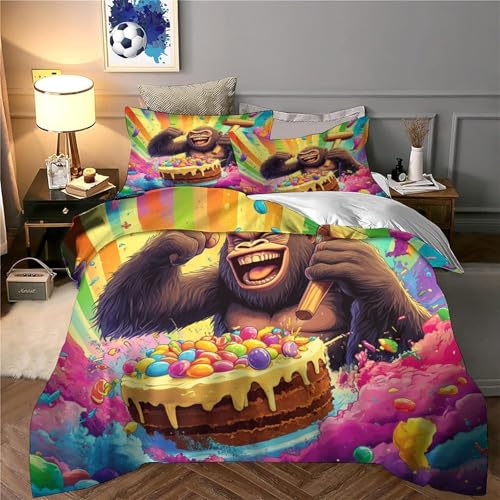 Housse de couette gorille 3D drap de couette microfbre de lit double avec 2 taies d'oreiller - 6