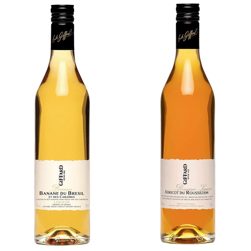 Giffard - Liqueur Banane du Brésil et des Caraïbes - Recette Française - Exotique et Gourmande - 70 cl & Liqueur Abricot du Roussillon - Recette Française - Subtile et Gourmande - 70 cl