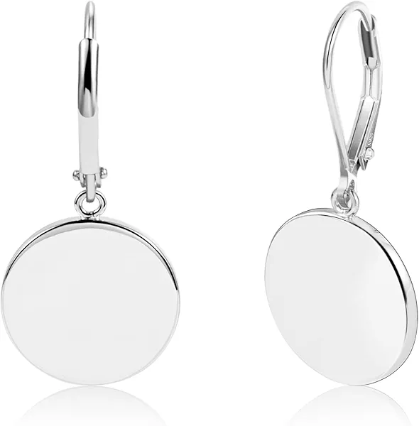 925 Sterling Silver Disc Dangle Earrings for Women Flat Hypoallergenic Drop Earrings Classic Coin Leverback Earrings for Women Jewelry Gifts