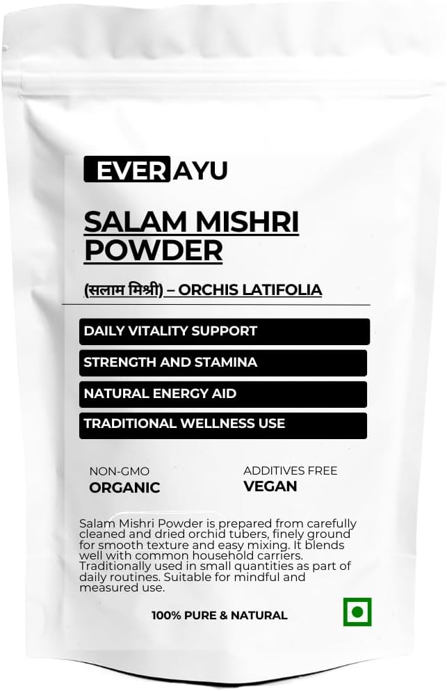 Salam Mishri Powder | Orchis Latifolia | Salep, Salab Misri, Salep Orchid | 100% Pure & Natural | Supports Strength, Stamina, Energy & Wellness | Ayurvedic Herb | 10 Gms |