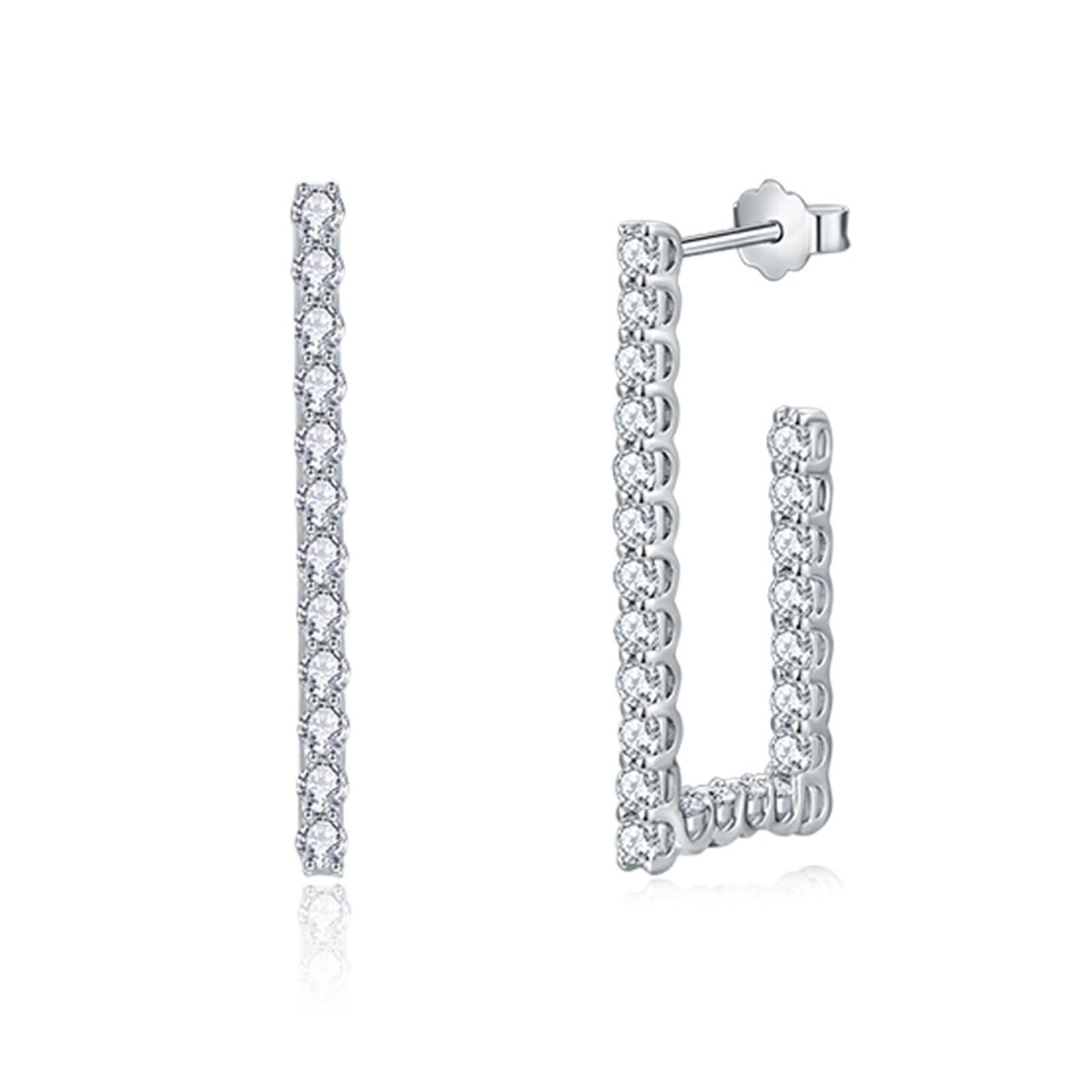 Ohrringe Weißgold 375 9K / 585 14K / 750 18K Damen, Geometrisch mit Moissanit 1,24 Karat, Damen Ohrringe Silber Stecker