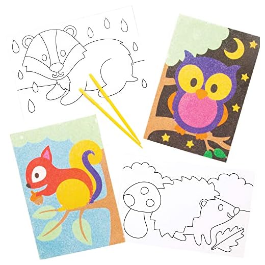 Baker Ross Imágenes Animales del Bosque Sand Art (Paquete de 8) - Artes y Manualidades para Niños.