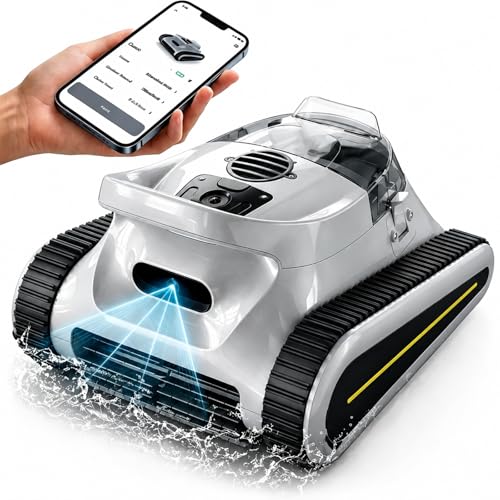Cordless Robotic Pool Cleaner - Automatic Pool Vacuum Robot for Inground&Above Ground Pools Wall&Waterline Climbing Smart Navigation 180mins Runtime APP Control Dual Filtration Powerful Suction