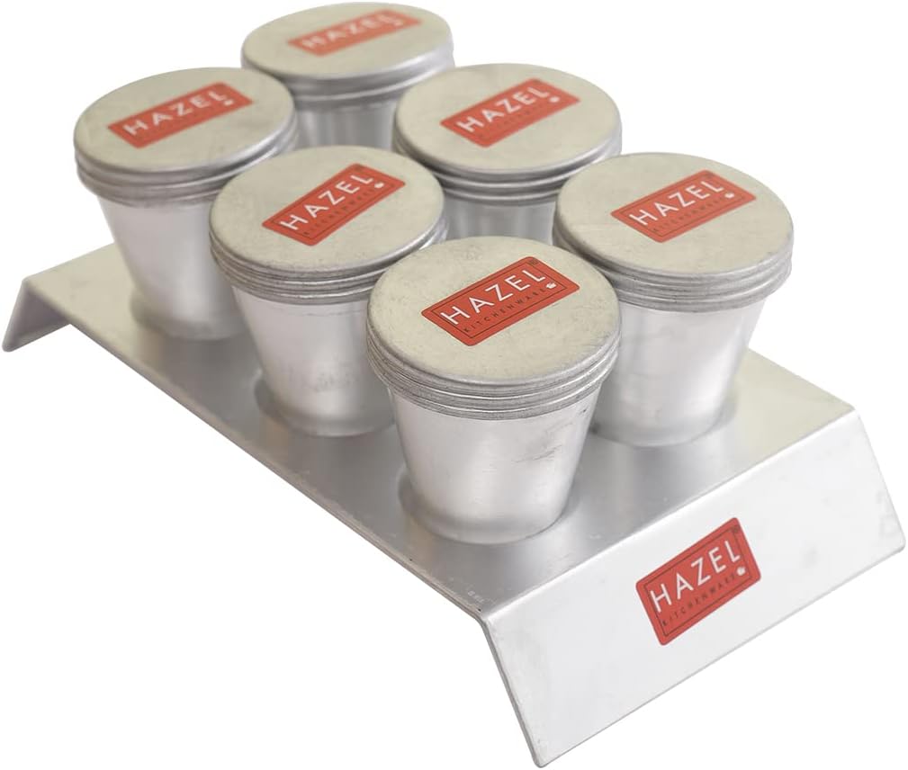 HAZEL Aluminium Kulfi Moulds Set with Lid | 5.6 x 5.6 x 11 Centimeters Small Homemade Kulfi Moulds Set | Reusable Popsicle Ice Cream Mould DIY Kit (6 Pcs Cone with Stand (Thread Locking), Set of 6