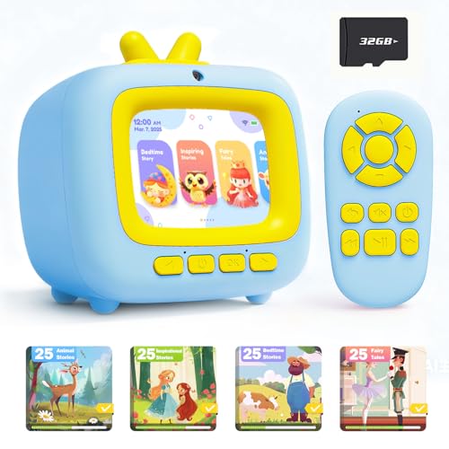 Prysyedawn Kids Story Machine Toys for 3-8 Year Old Boys Girls, Toddler TV Toys with Video Player, Music Player, 100+ Stories, Alarm Clock, Game, Chritmas Birthday Festival Gift for Kids (Blue)