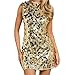 Women Sparkle Sequin Mini Dress Shiny Glitter Round-Neck Tank Short Dress Sparkly Night Out Cocktail Clubwear Dresses (Gold, S)