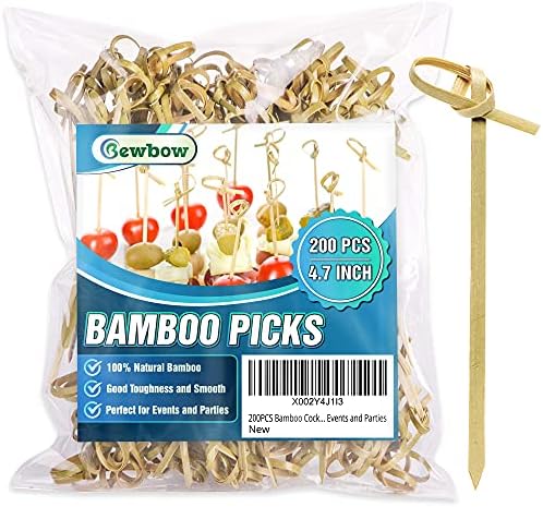200PCS Bamboo Cocktail Picks 4.7 Inch, Handmade Sticks Cocktail Skewers, Cocktail Picks Fruit Toothpick for Appetizers, Fancy Toothpicks for Events and Parties
