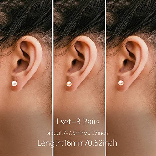 Pearl Stud Earrings for Women Studs Set AAA Pearl Studs Hypoallergenic Sterling Silver Pearl Earrings Multi Pack3