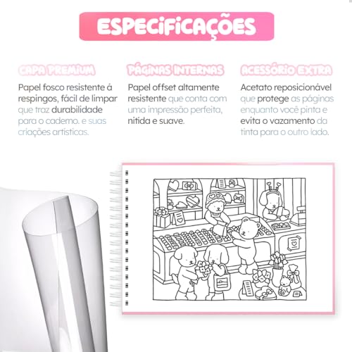 Livro Para Colorir 100 Desenhos Bobbie Goods Pintura Criativo Adultos e Crianças (Rosa)