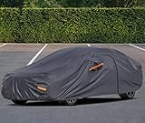 Die Abdeckplane passt praktisch in alle Sedan bis 430 cm Länge und wird nicht für Transporter, SUV, Hatchbacks und Sportwagen mit langer Motorhaube empfohlen; schützt vor äußeren Elementen wie schädliche UV-Strahlen, Staub, Schmutz, Wind, Schnee, Eis und Baumschut