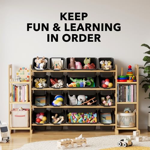 Image of SpaceAid Toy Storage Organizer with 6 Shelves and 16 Bins, Toy Organizers Storage Bookshelf, Kids Bin Shelf Toys Box Bookcase for Bedroom Playroom Organization Room Decor, True Black