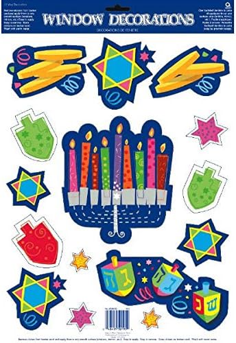 Joyous Hanukkah Festival - Decoración de ventana de vinilo multicolor vinilo 180 x 120 in paquete de 15