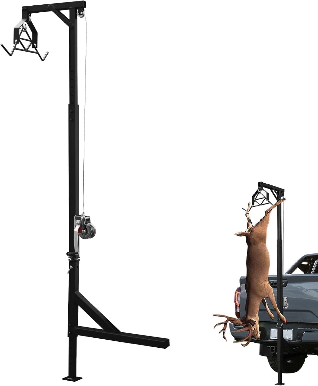 Truck Hitch Game Hoist Complete Kit - 600LBS Heavy-Duty Deer Hoist with 360° Swivel, 74-102 Inch Adjustable Height, Steel Deer Hanger for Hunting Skinning & Processing