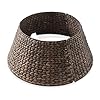 Casafield 24 inch christmas tree collar woven water hyacinth tree base cover with cord cut out espresso  urban country home decor