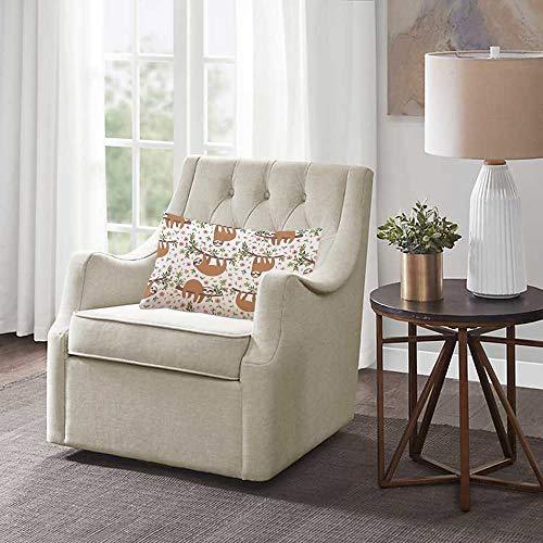 Ekobla Throw Pillow Cover Cute Sloths Adorable Cartoon Animal Sloth On Tree Branch Flowers Leaves Jungle Decor Lumbar Pillow Case Cushion For Sofa Couch Bed Standard Queen Size 20X30 Inch #TOP1