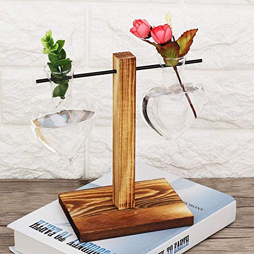 CHICIRIS Vaso a Sfera in Legno a Forma di Cuore retrò Creativo per la Decorazione Dell'home Office, Vaso in Vetro Resistente con Supporto in Ferro