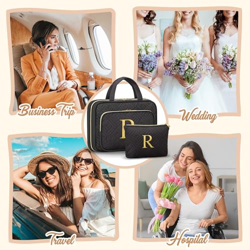 Image of Personalized Gifts for Women, Initial Toiletry Bag Hanging Travel Organizer & Makeup Cosmetic Bag with Embroidery Letter Teacher Appreciation Gift Birthday Mothers Day Gifts for Mom Wife Friend Sister