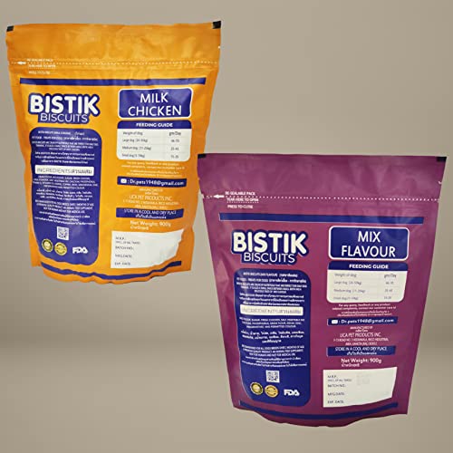 Image of Dr. Pets Pack of 2 (900g Each) Bistik Dog Biscuits | Mix Flavour & Milk Chicken | Gluten Free Crunchy Dog Treats for Puppies & Adult Dogs | Healthy Training Snacks for All Breeds