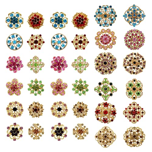 Image of 12 /36 Pieces Wedding Bouquet Brooches for Women Fashion, Rhinestone Bulk Flower Brooch Pins for Crafts