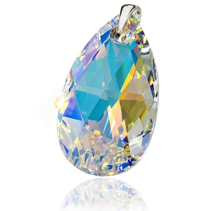Pendentif Aurore boréale en argent 925 et grand cristal unique 50 mm certifié ARANDE