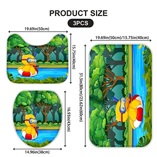 AOLIGL Badematte Ente Süße Tiere Badematten Set rutschfest Waschbar Badgarnitur 3teilig - WC Deckelbezug U-förmigen Contour Badezimmerteppich Matte Flauschige – Bild 3