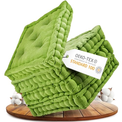 Gräfenstayn Set de 4 Coussins d’Assise 40x40x8 cm - Coussins de Chaise 100% Coton pour intérieur et extérieur - Coussin d’extérieur et Coussins de Jardin -...