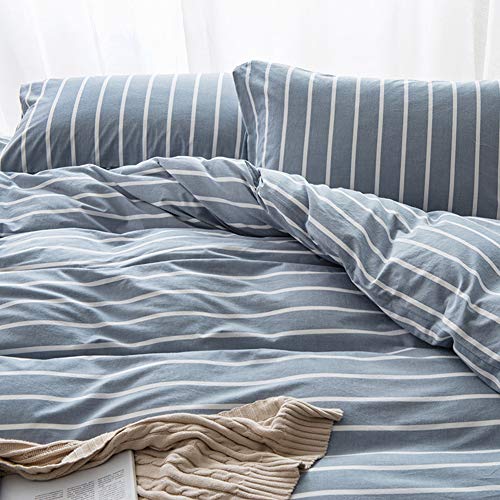 Doneus Blue Duvet Cover Queen Size - 100% Washed Cotton Duvet Cover Set Luxury Soft Comforter Cover Striped Bedding Set 3 Pieces With Zipper Closure, 1 Duvet Cover 90X90 Inches And 2 Pillow Shams #TOP2