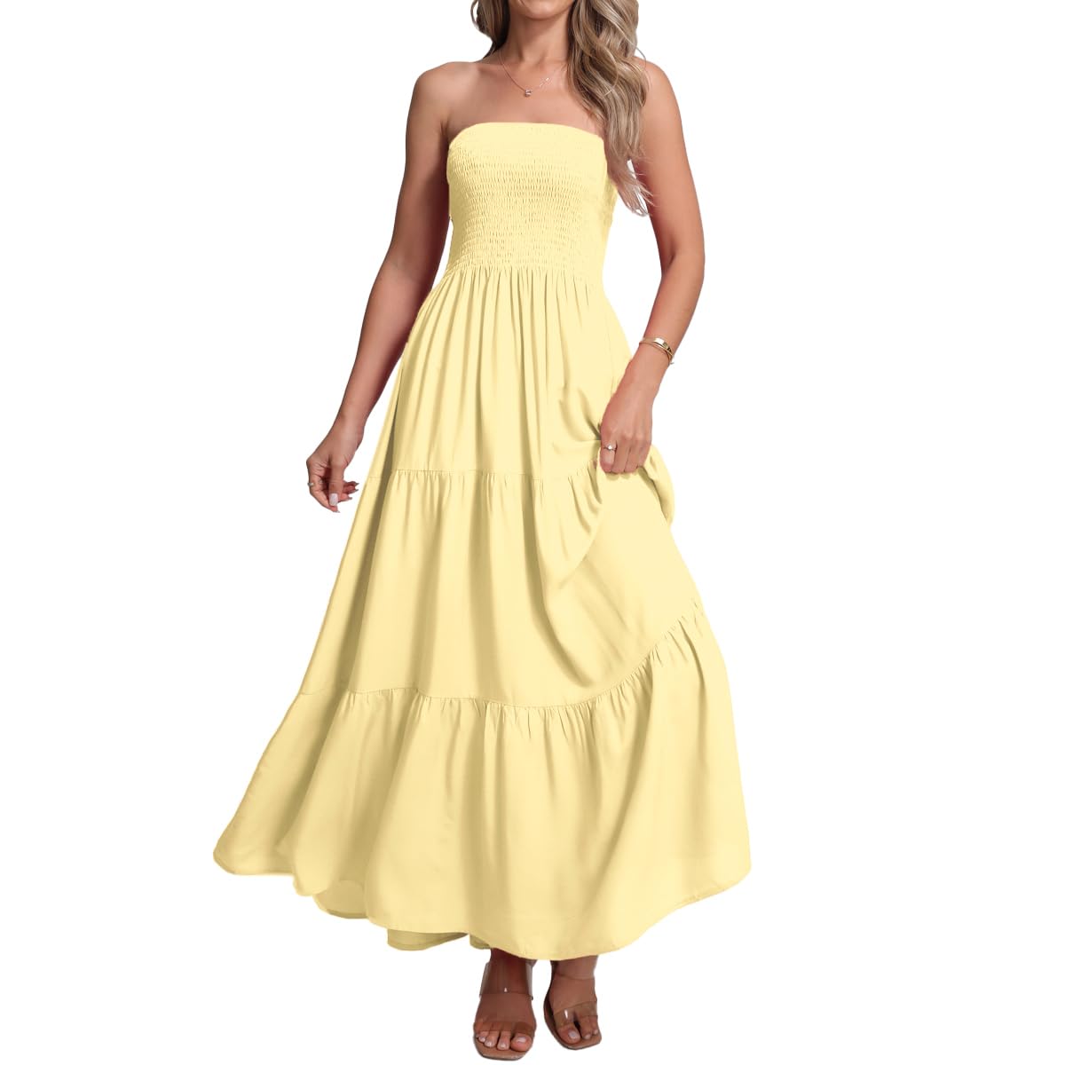 Women's Casual Off Shoulder Maxi Dress Strapless Tube Top Bohemian Beach Long Dresses 092