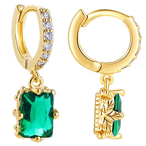 Huggie Hoop en Or LXGGUC : Cadeau Idéal de Boucles Carrées Cristal Émeraude